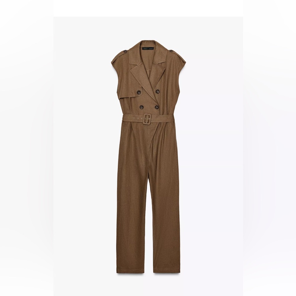 Zara Double-Breasted Brown Jumpsuit